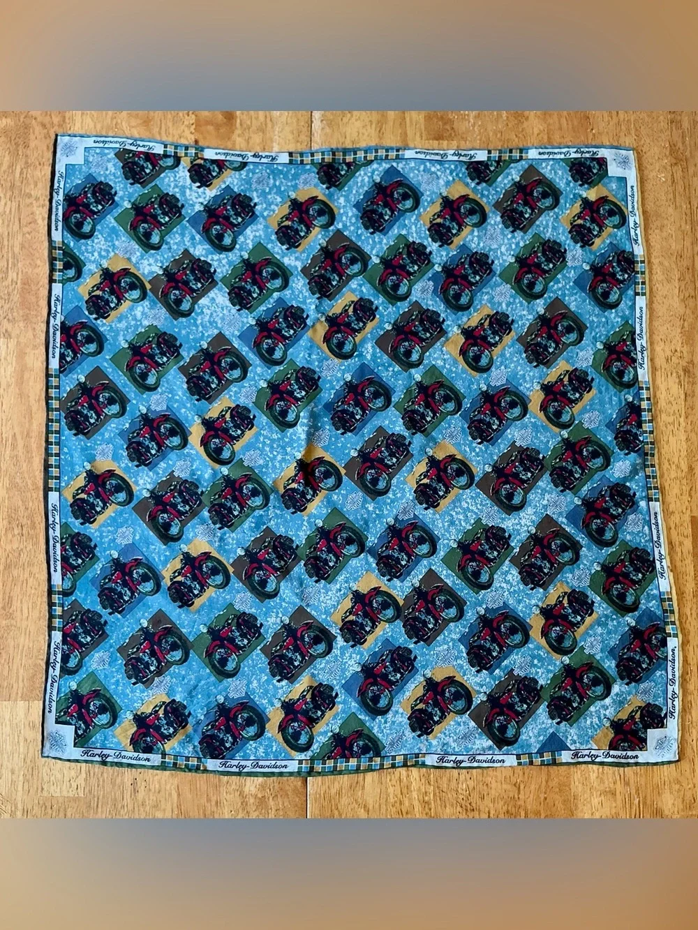 Vintage Harley-Davidson 100% Silk Motorcycle Square Scarf 25” Blue Red
